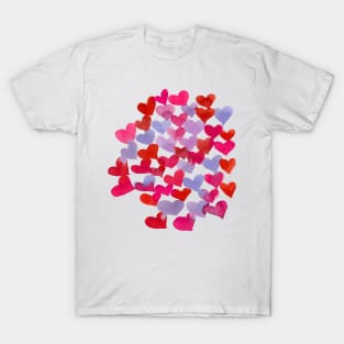 Watercolor melting hearts - purple and viva magenta T-Shirt